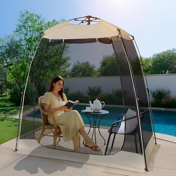 EighteenTek Screen House Gazebo 2-4-6 Person Pop Up Screen Tent Instant Screen Room with Carry Bag Outdoor Mosquito Tent Pop-Up Sun Shade Shelter for Patio Garden Backyard Deck