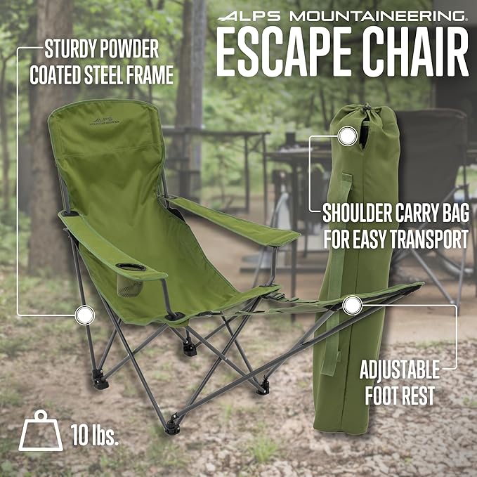 ALPS Mountaineering Escape Lounge Camping Chairs for Adults with Footrest and Adjustable Armrests Sturdy Steel Frame Compact Foldable Design and Carry Bag