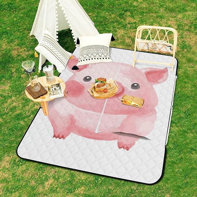 Zipper Lovely Pink Pig Style Picnic Mat Suitable for Travel Camping Park Or Home Use