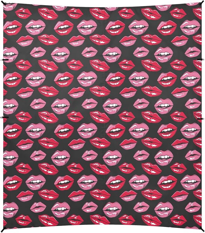 ALAZA Lips Red &amp Pink Beach Tent Sun Shelter UPF50+ Protection Beach Shade Canopy w/ 4 Sandbags for Outdoor Camping Fishing Backyard Fun Picnic 10x9 ft