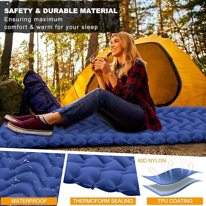 MEETPEAK Sleeping Pad Extra Thickness Inflatable Camping Sleeping Mat with Pillow Built-in Foot Press Compact Ultralight Camping Air Mattress for Backpacking Hiking Tent