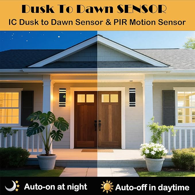 Dusk to Dawn Motion Sensor Porch Light with 3 Lighting Modes Waterproof Up Down Wall Sconce with Adjustable Bulbs Aluminum Exterior Light Fixtures for Entryway Patio GarageETL Listed