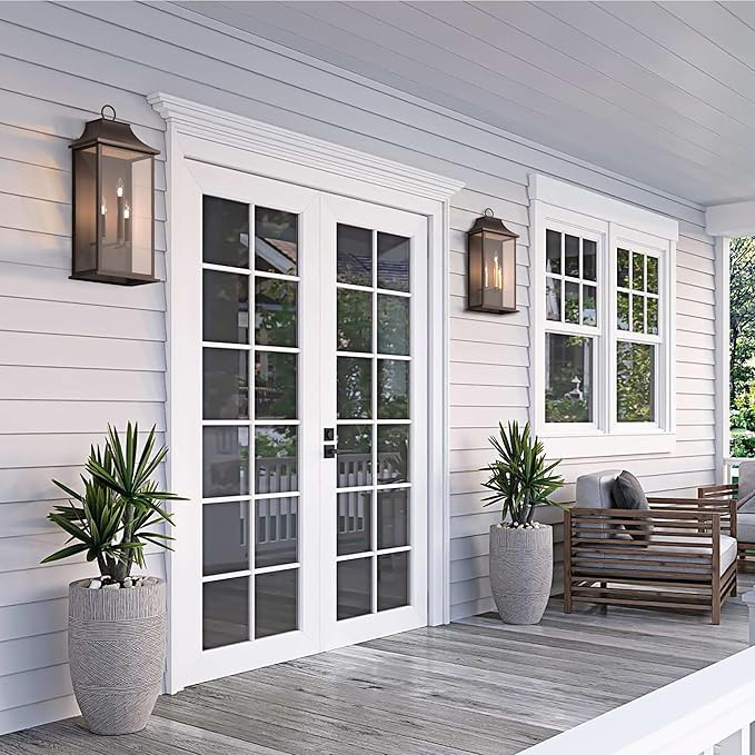 Dusk to Dawn Outdoor Wall Lights 3-Light Oil Rubbed Bronze Exterior Lighting Fixtures 25.3 Large Outdoor Wall Sconce Waterproof Outside Wall Lantern for Porch Patio Garage