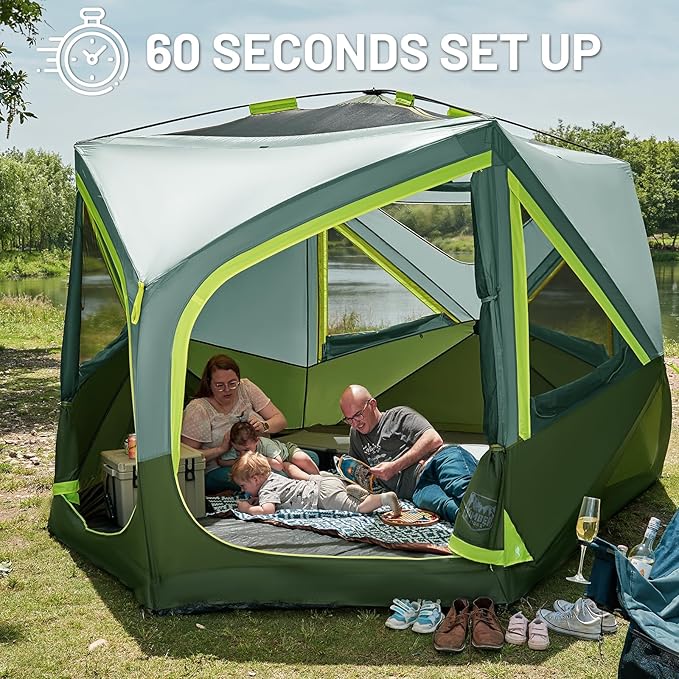 TIMBER RIDGE 4-6 Person Instant Pop Up Hub Tent Easy 60 Second Setup Weather Resistant Portable Camping Family Tent Cabin Tent with Rain Fly and Carry Bag for Outdoor Travel