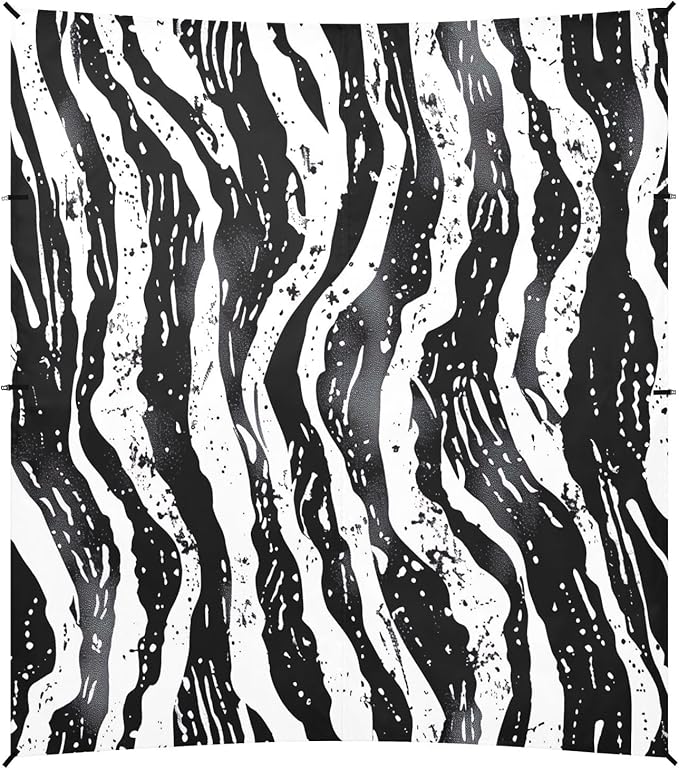 Zebra Stripes Black Beach Tent Sun Shelter 9.2' x 10.5' Beach Canopy with 4 Sandbags 4 Stability Poles Sand Shovels - Tent Canopy for Beach Camping Fishing Picnics