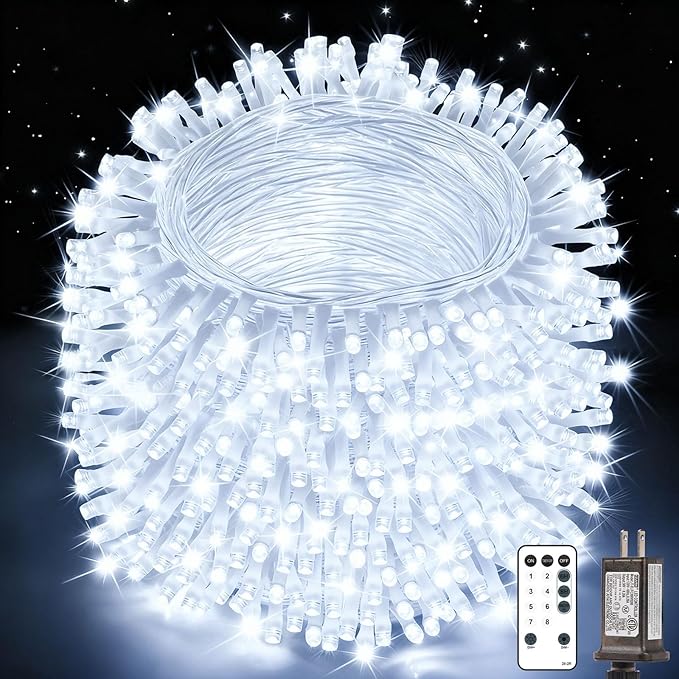 Christmas Lights String Outdoor Indoor Xmas Tree Decorations Lights Plug in Twinkle Fairy Light with Remote Timer Dimmable for Room Yard Holiday Party Wedding Decor (Cold White 403FT 1200 LED)
