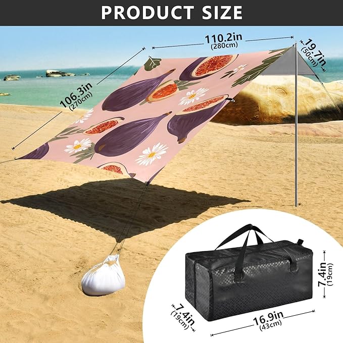 Beach Tent Sun Shelter Purple Fig Lightweight &amp Easy Setup Beach Shade Canopy for Camping Fishing