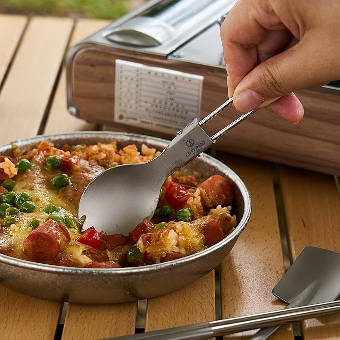 SILVERANT Titanium Camping Bowls Titanium Plate Ultra Thick &amp Durable Tableware Single Wall Cookware Mess Kit with Carry Mesh Bag for Outdoor Backpacking Hiking - Crystallized