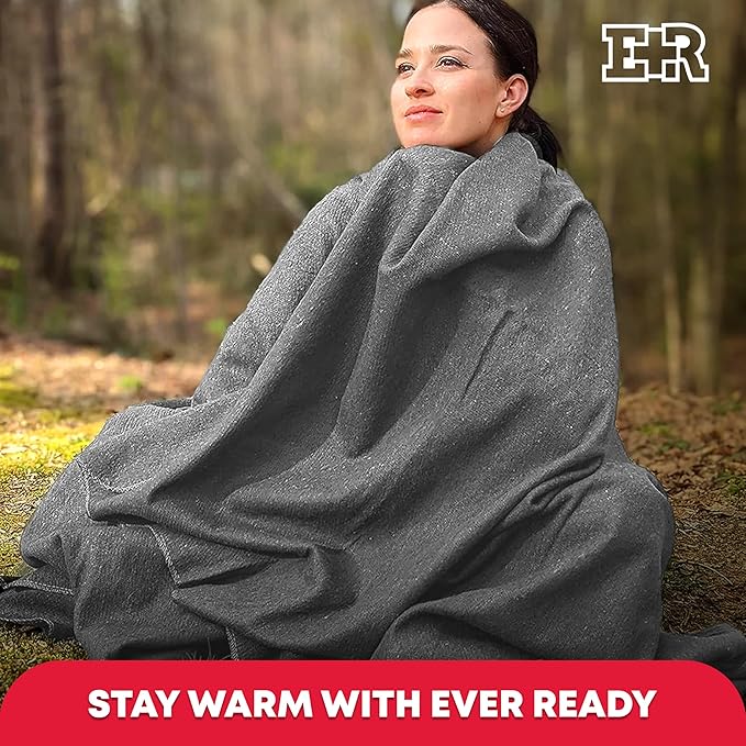 Ever Ready First Aid Military Wool Blanket - 95% Wool Washable Perfect for Outdoors Picnics Travel Car &amp Bushcraft Emergency Blanket 96 x 108 8.45 lbs. - Grey - King Size