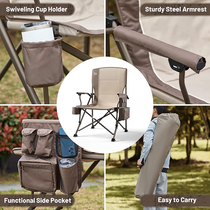 TIMBER RIDGE Oversized Folding Camping Chair High Back Heavy Duty for Adults Support up to 500lbs with Cup Holder Side Pocket Cooler Bag 2 Pack