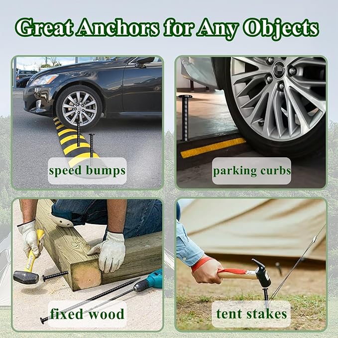 16 Inch Rebar Stakes 10 Pack Heavy Duty Ground Anchors 1/2 Inch Diameter Galvanized Steel Asphalt Anchoring Metal Spikes for Speed Bump Parking Curb and Camping Tent