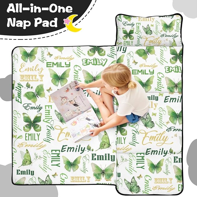 Personalized Toddler Nap Mat – Custom Name Sleeping Bag with Pillow &amp Blanket Roll-Up All-in-One Nap Mats