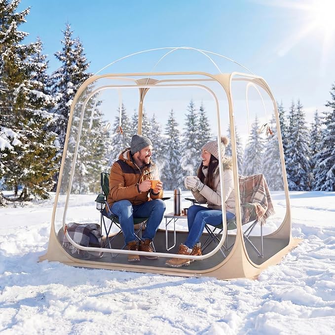 Goplus All Weather Pod Sports Tent for 2-4 People 7 x 7 FT Easy Setup Clear Bubble Tent with Floor Mat Camping Sun Shelter Outdoor Screen House with Carrying Bag (7 x 7 x 6.4 ft（2-4 People）)