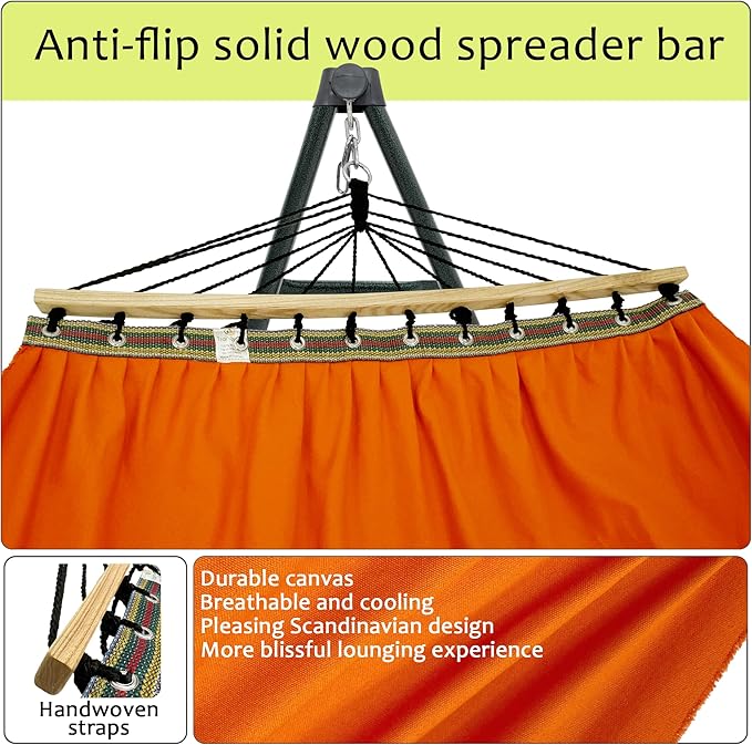 Tranquillo Sturdy Steel Hammock with Stand Premium Cotton Canvas Hammock 600 lbs Capacity Hammock Stand Folding Portable 30-Second Fold Unfold Hammock for Camping Orange
