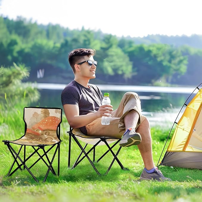 Mushroom House Portable Camping Chairs Folding Chair - Durable Oxford Fabric Lightweight Iron Frame Easy Fold Design - Ideal for Outdoor Activities Camping Fishing and Travel