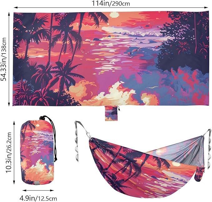 Tropical Hawaiian Beach Outdoor Hammocks with Hanging Rope Hanging Hammock for Outside Beach Patio Garden