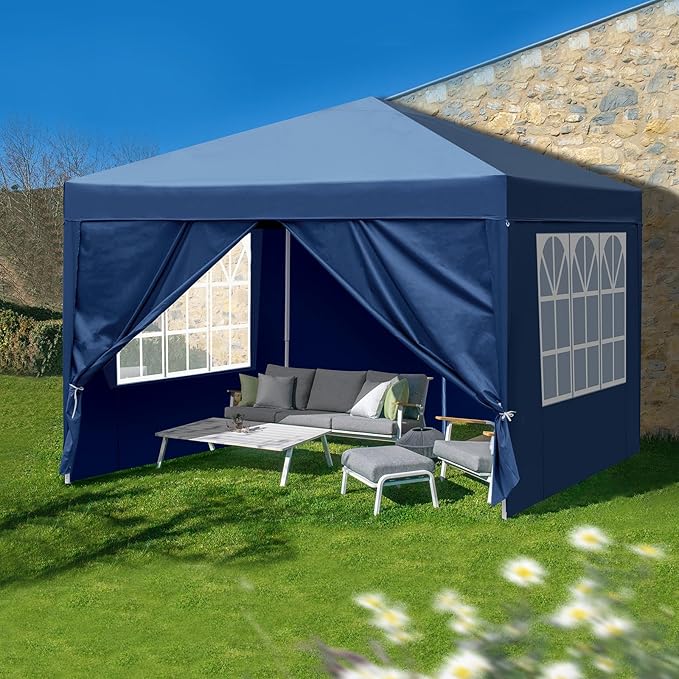 3 x 3m Two Doors &amp Two Windows Practical Waterproof Right-Angle Folding Tent Blue