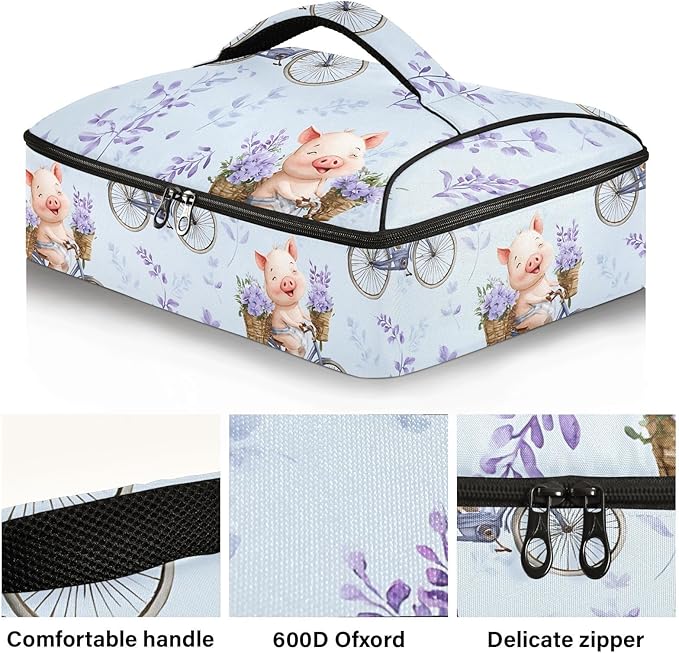 Casserole Carrier Kawaii PigsInsulated Casserole Carrier for Hot or Cold Food Thermal Lunch Tote for Potluck Parties Picnic Beach Fits 9 x 13 Inches Baking Dish
