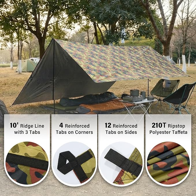 Sky Protection: LYN Lightweight Emergency Camping Tarp/Hammock Rain Fly-WaterproofRipstop FabricAnti-UV Shelter for Hiking Camping and Outdoor Adventure