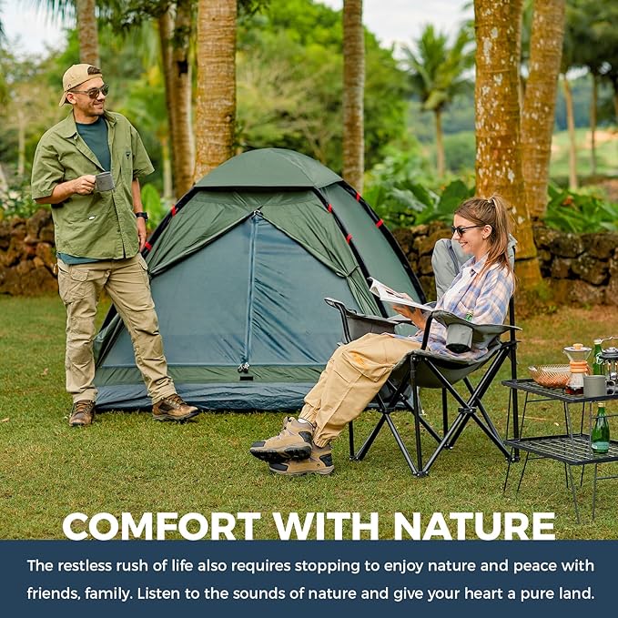 KingCamp Oversized Camping Folding Chair with Lumbar Support Heavy Duty Ergonomic Padded Arm Chair with Cooler Bag Cup Holder Portable for Outdoor