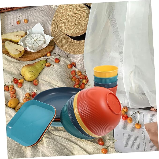 OUNONA 1set Unbreakable Dinnerware Set Stylish Plates and Bowls for Outdoor Events Lightweight Tableware for Camping and Bbq Black Dishwasher Safe
