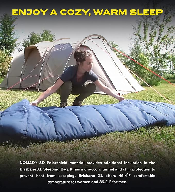 NOMAD Brisbane XL Cotton Blanket Sleeping Bag for Tall Campers 220cm Length 100% Cotton Lining for Summer Camping