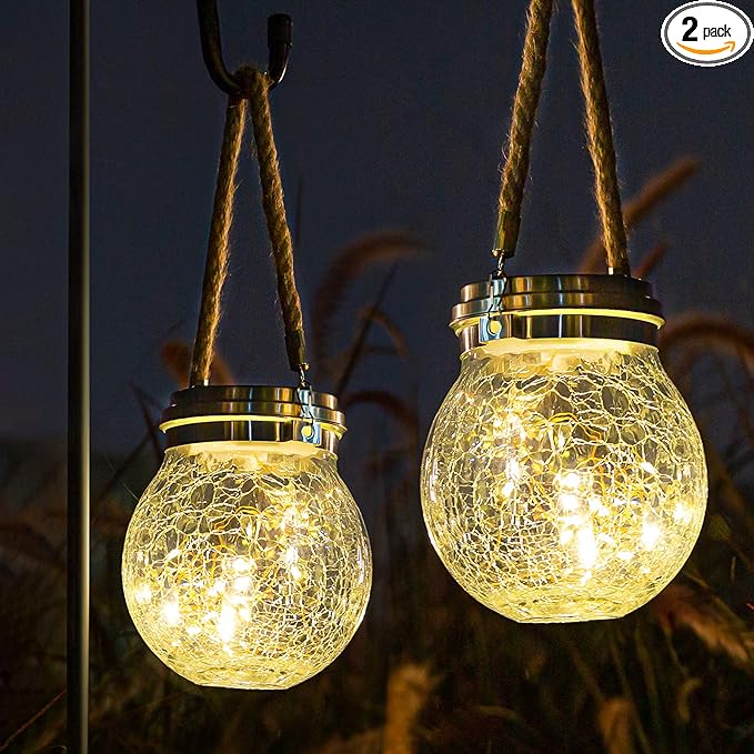 ROSHWEY Solar Lantern Gifts for Women 2 Pack Hanging Garden Decor Lights Outdoor Waterproof with 30 LED for Halloween Christmas Easter Gift L Size