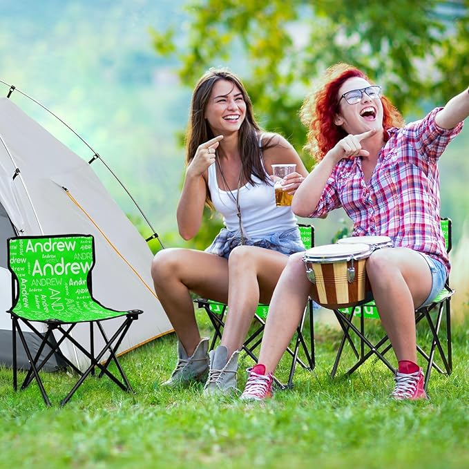 Lime Custom Folding Camping Chair for Teen Child Personalized Name 14.6×14.6in Portable Outdoor Chair with Carry Bag for Beach Picnic Barbeques