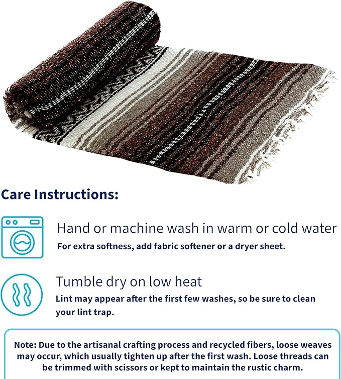 La Montana Mexican Blankets and Throws 4 Pack 74x50 - Made in Mexico Lightweight Yoga Blanket for Schools Studios Outdoors Camping Picnic Decor - Machine Washable Dark Brown/Mocha/White