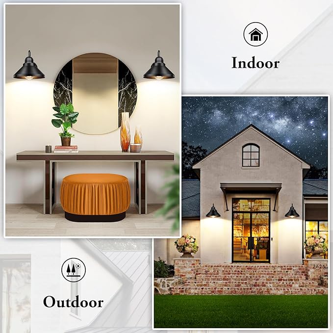 Brightever Gooseneck Outdoor Wall Sconces 2-Pack Large 10.23IN Farmhouse Barn Lights for Porch Industrial Black Exterior Wall Lights for Garage Patio E26 Base Anti-Rust Bulb not Included
