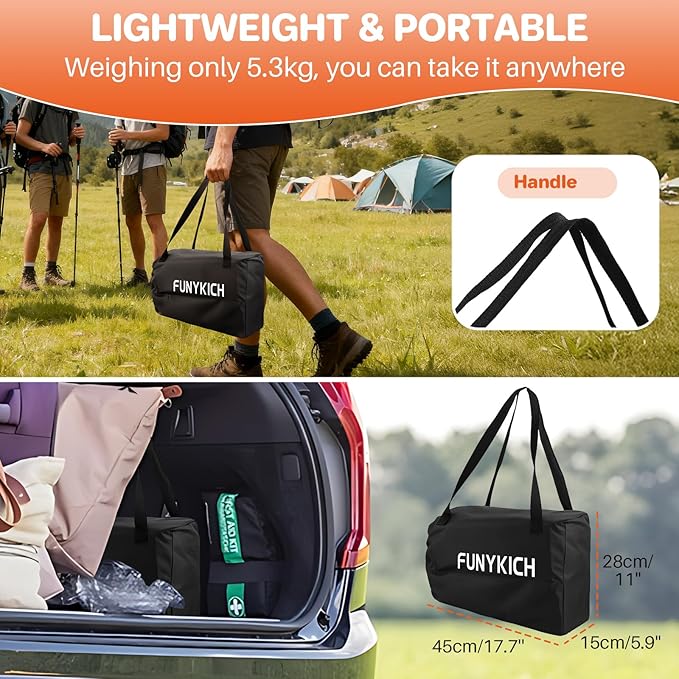FUNYKICH Folding Camping Table(L26.4''xW22.8'') Aluminum Roll-up Portable Picnic Table with 2 Adjustable Height(17.3'' &amp 27.6'') for Picnic Camping BBQ Party Backyard Beach