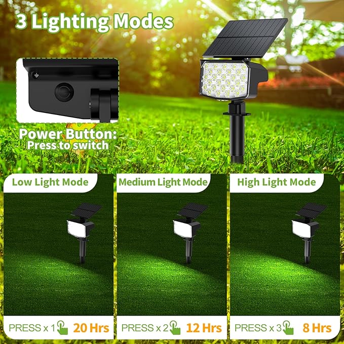 8 Pack Solar Spot Lights Outdoor Waterproof IP65 Adjustable 3 Lighting Modes Solar Powered Landscape Spotlights for Yard Garden Pathway(Cool White)