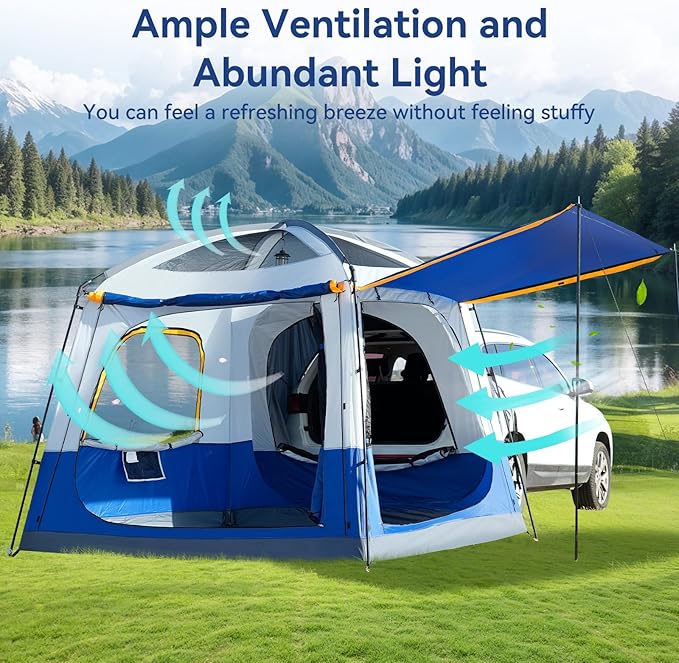 SUV Tent for Camping SUV Camping Tent with Awnings Waterproof Blow Up Tent Easy Setup Car Truck Camping Tent