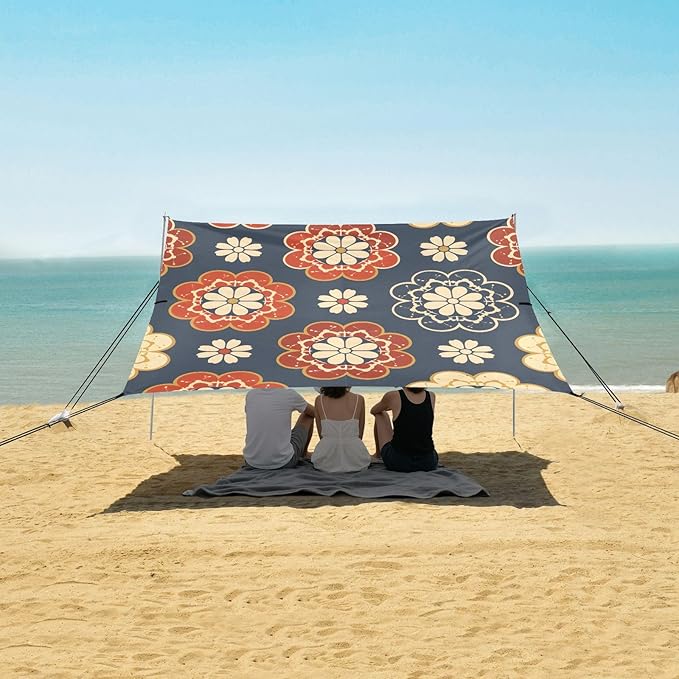 Flower Pattern Camping Sun Shelter Beach Tent Portable Beach Sun Shade Outdoor Canopy for Camping Trips Fishing Picnic