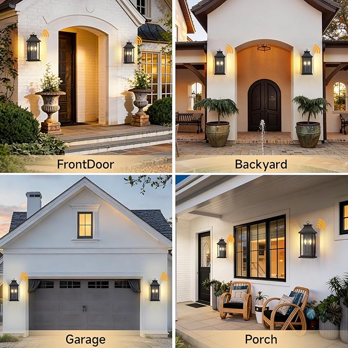 Large Outdoor Wall Lights Dusk to Dawn Outdoor Lighting Exterior Lighting Fixtures Wall Mount Wall Sconce Light Outdoor Lanterns for Porch Garage Black 18 2-Light 1-Pack