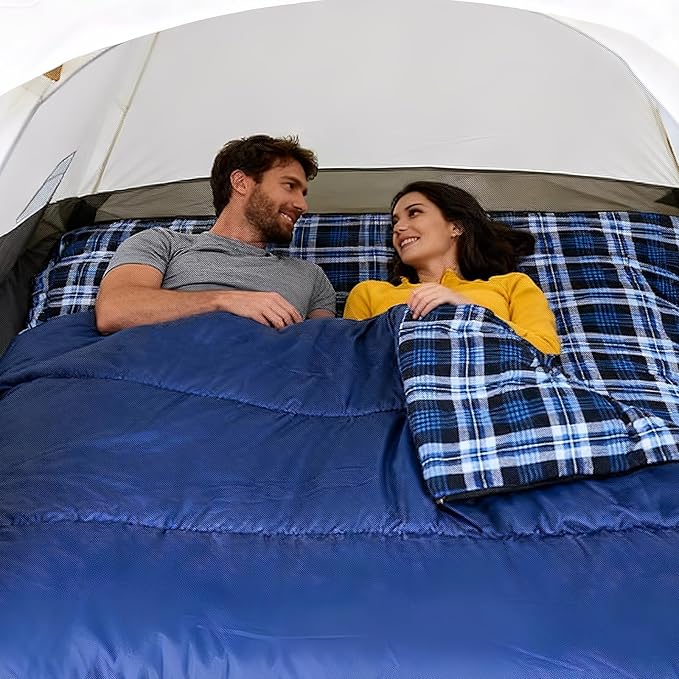 Double Sleeping Bag Cotton Flannel for Camping Backpacking Or Hiking. Queen Size 2 Person Waterproof Sleeping Bag for Adults Or Teens. Lightweight with Compression Sack