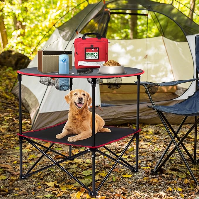 Portable Camping Table Folding Picnic Tables Lightweight Folding Table Waterproof Canvas Beach Table for Outside with 4 Cup Holders &amp Carry Bags for Camping Beach Campfires and Tailgating