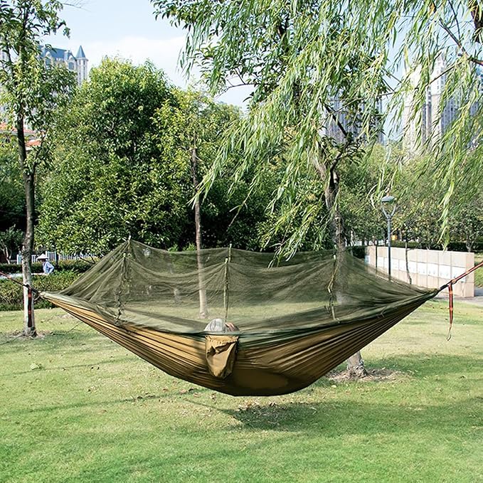 RANIT Camping Hammock with Net 210T Parachute Nylon FabricSingle Lightweight Portable HammocksParachute Hammock for Camping Outdoor Backyard BackpackingHiking (Orange)