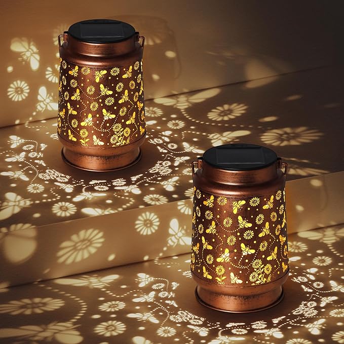 Solar Lanterns Outdoor Waterproof Bee Garden Decor Gifts for Women Mom Grandma Hanging Solar Lights Metal Solar Decoration Outside for YardPatioBackyardPorch