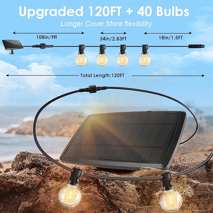 240FT Solar String Lights Outdoor Waterproof with Remote G40 Solar Powered String Lights with 80+3 LED Shatterproof Bulbs Dimmable Solar Patio Hanging Lights for Outside Backyard Party