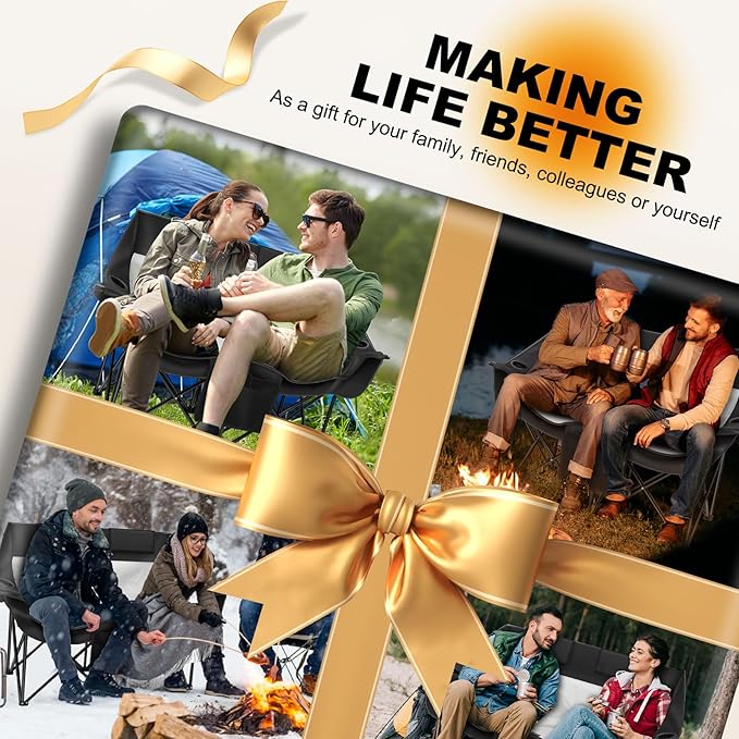 Heated Double Camping Chair with 2 20000mAh Battery Pack 2 Control Switches 2-Person Loveseat 550 lbs for Outdoor Sports Picnics Rugby Match Lawn. Make Your Autumn and Winter Warmer
