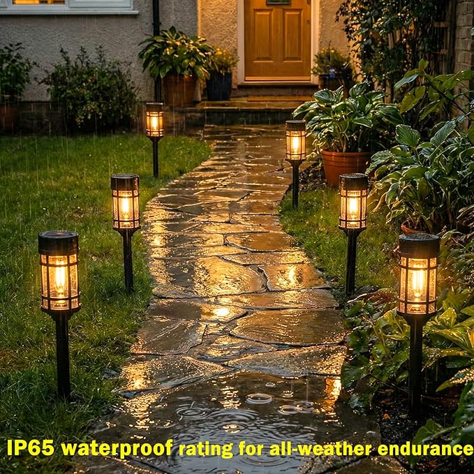 Solar Lights Outdoor Waterproof 8 Pack 21 Solar Pathway Lights with Metal &amp Glass Auto On/Off Garden Lights for Yard Landscape Driveway Walkway