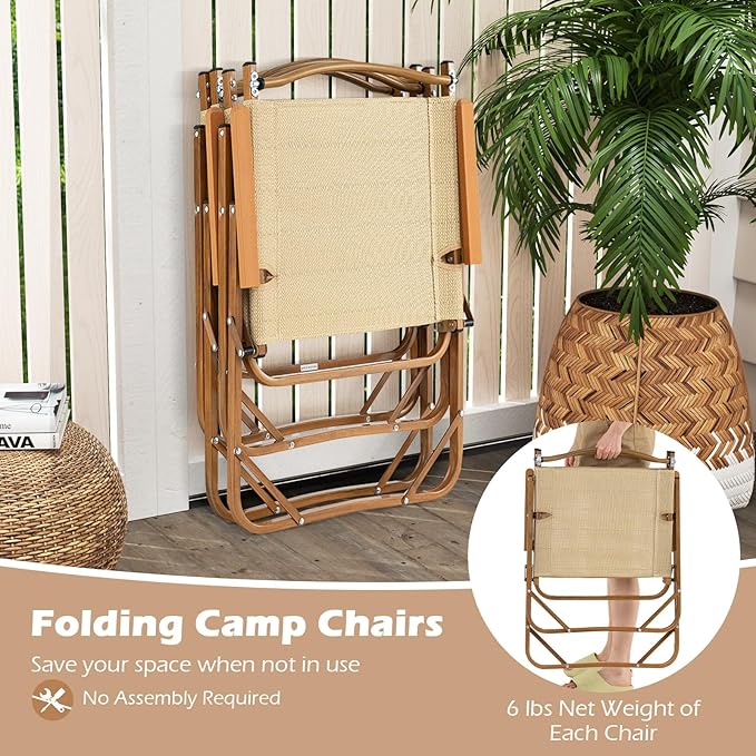 Goplus Folding Camp Chairs Lightweight Beach Chairs with Aluminum Frame Support 400 LBS Portable Lawn Chairs with Armrests for Outdoor (2)