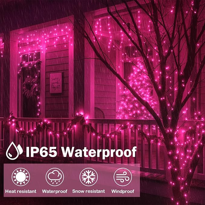 Extra-Long 144FT Solar String Lights for Outside 2 Pack 400LED Solar Valentine's Day Lights Outdoor Waterproof Copper Wire 8 Modes Fairy Twinkle Solar Lights for Tree Garden Party Xmas (Pink)