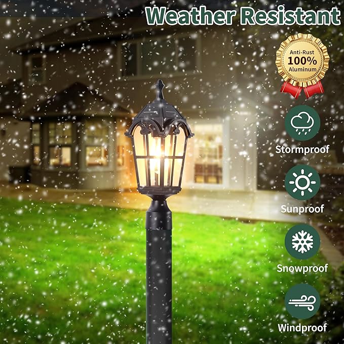Solar Post Lights Outdoor with Bulb Dusk to Dawn Lamp Posts Outdoor Lighting Waterproof Solar Post Lamp Anti-Rust Exterior Pole Light Outside Pole Lighting for Yard Pathway Driveway Fence -2 Pack