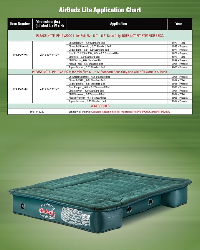 Pittman Outdoors PPI PV_AC5 AirBedz Lite Inflatable Wheel Well Insert 37 x 10 x 6 Green