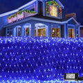 QITONG Net Lights Outdoor Mesh Lights 12ft x 5ft 360 LED Blue Christmas Light with 8 Modes Connectable Clear Wire Bush Light Plug in