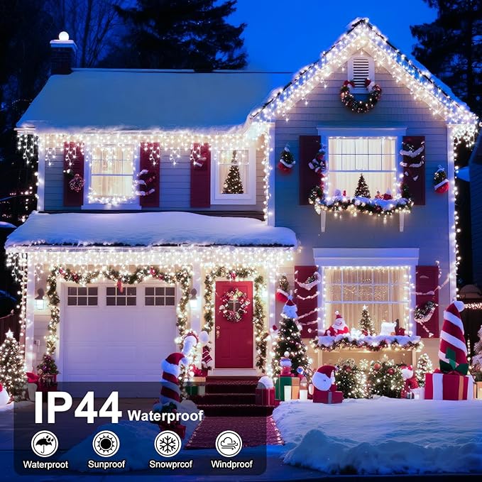 XURISEN 66ft Christmas Lights Decorations Outdoor 640 LED 8 Modes Curtain Fairy Lights with 120 DropsPlug in Waterproof Timer Memory Function for Christmas Holiday Wedding Party Decor(Cool White)