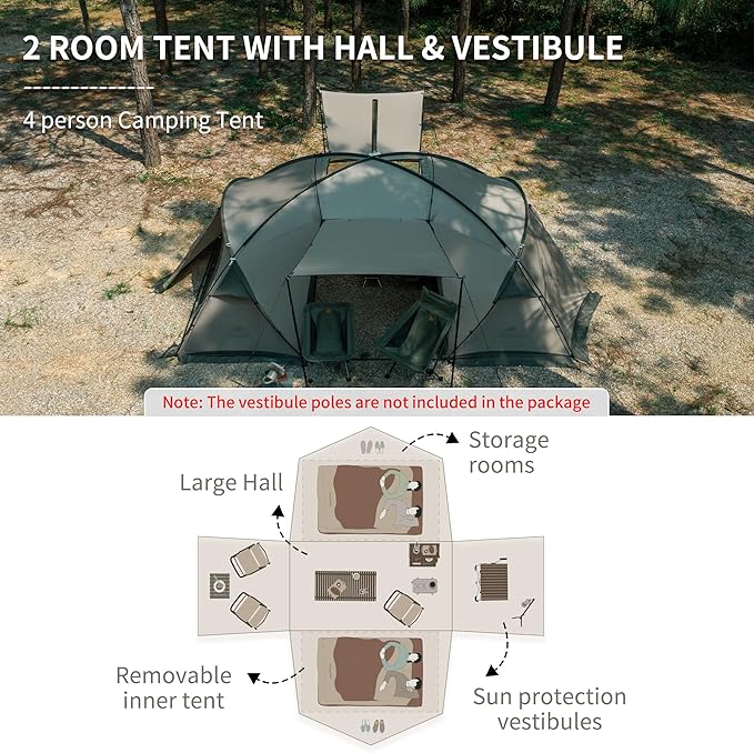 Naturehike Massif Hot Tent with Stove Jack Waterproof Windproof 4 Season Tent 2/4 Person Cold Weather Winter Tents for Camping