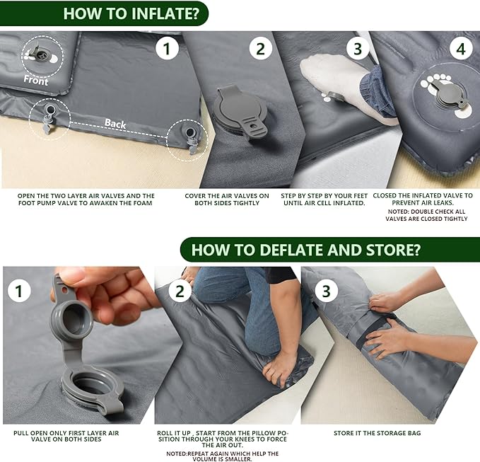 HiiPeak Memory Sleeping Pad Compact 3 Thick Foam Sleeping Mats with Pillow 9.5 R-Value Insulated Camping Mattress Pad Easy Inflate &amp Deflate Inflatable Sleep Mat for Backpacking Hiking Car Te